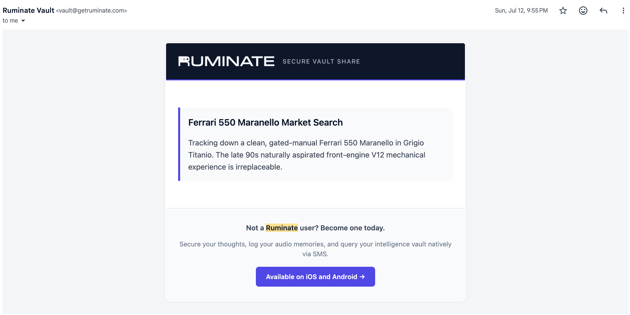 Ruminate Formatted HTML Email Delivery Share Payload